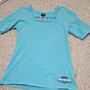 Harley-Davidson Turquoise Short Sleeve Square Neck Tee
